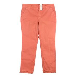 LOFT Coral Pink Cropped Pants Frayed Hem Ankle Straight Leg Women's Size 10 New
